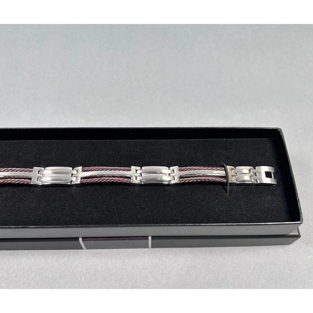 NWT Mens Stainless Steel Rose Gold Tone Cable Link Bracelet‎ NWT $170